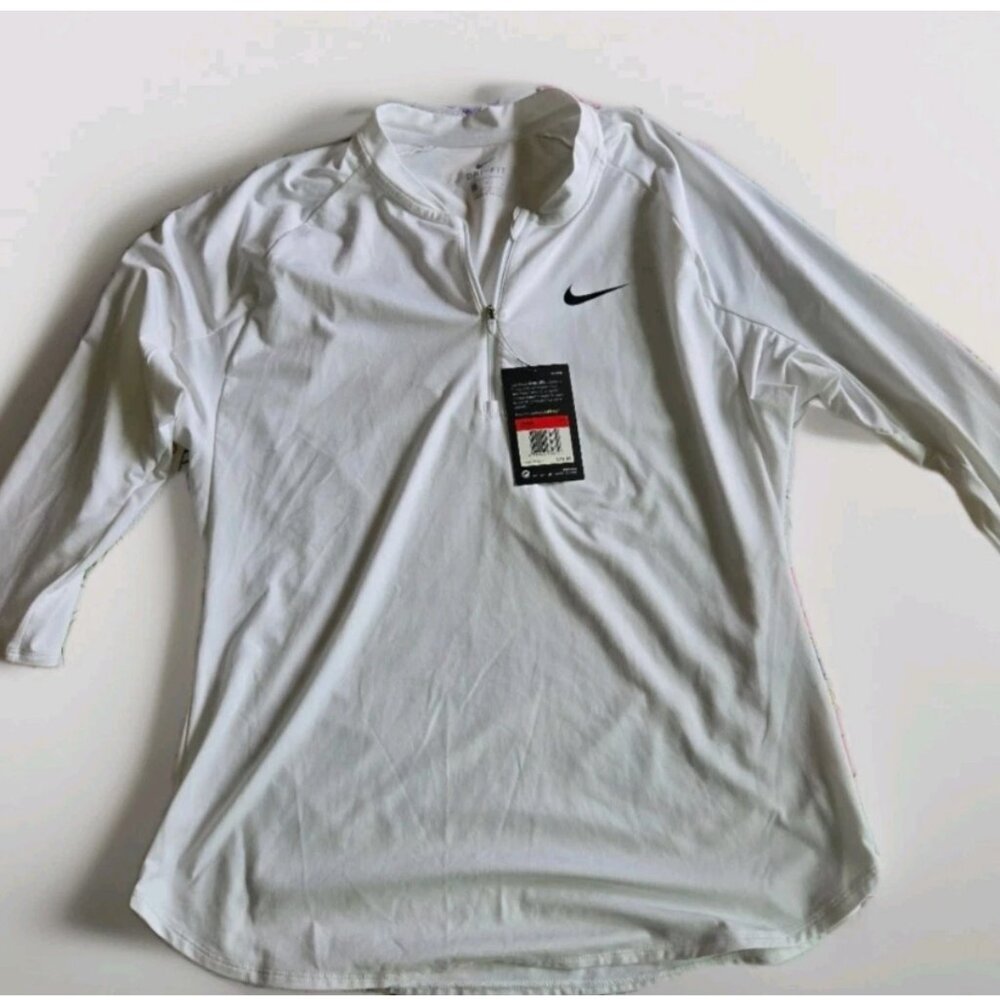 Nike Womens Dry 3/4 Sleeve Tennis Top - White - Large